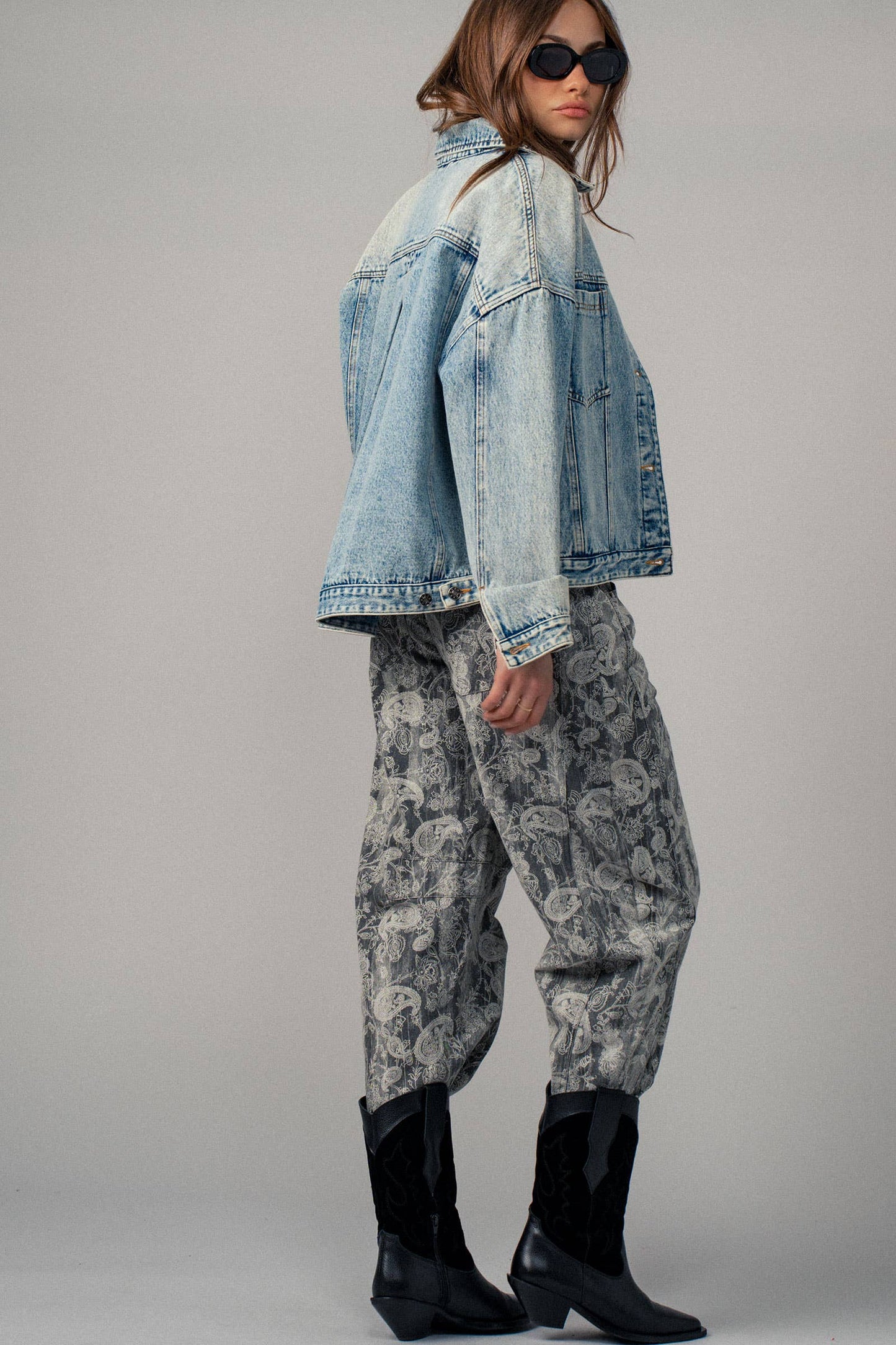 Oversized Button Up Pleated Back Western Jacket