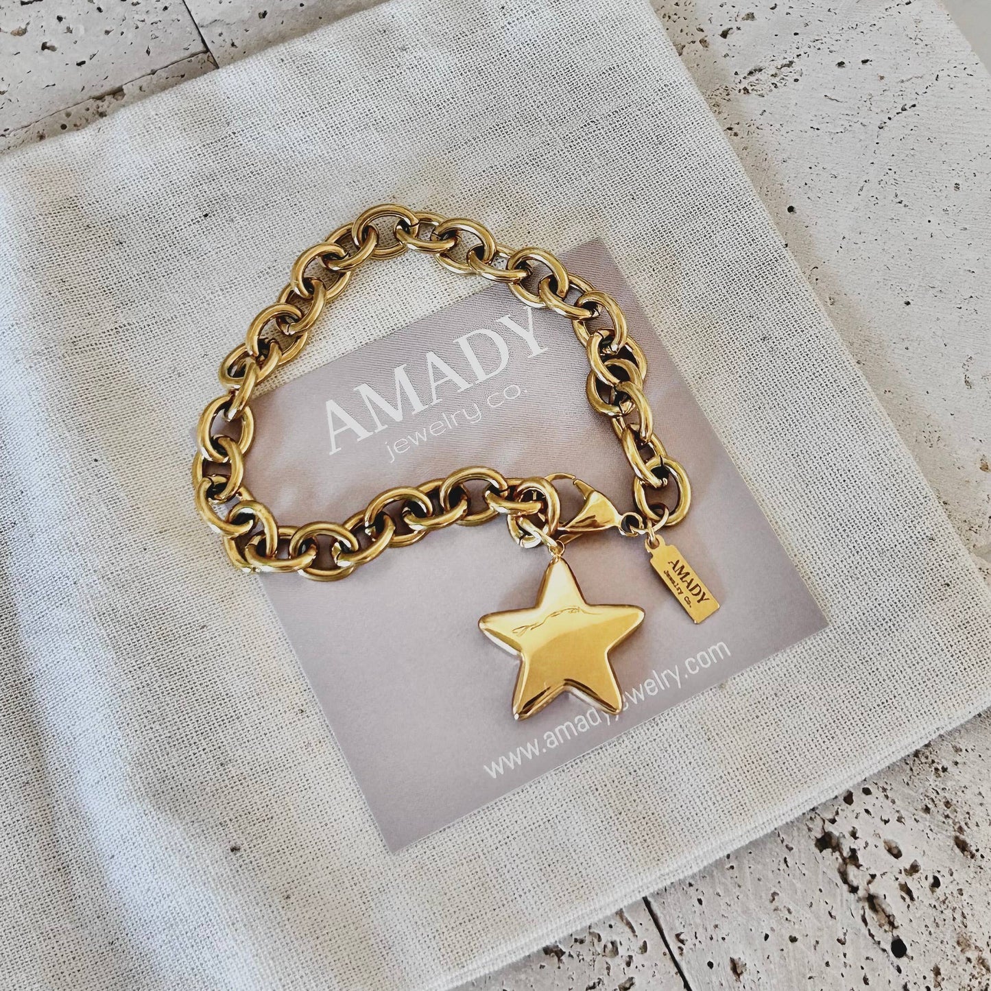 18k Gold Plated Star Pendant Bracelet – Adjustable Chain