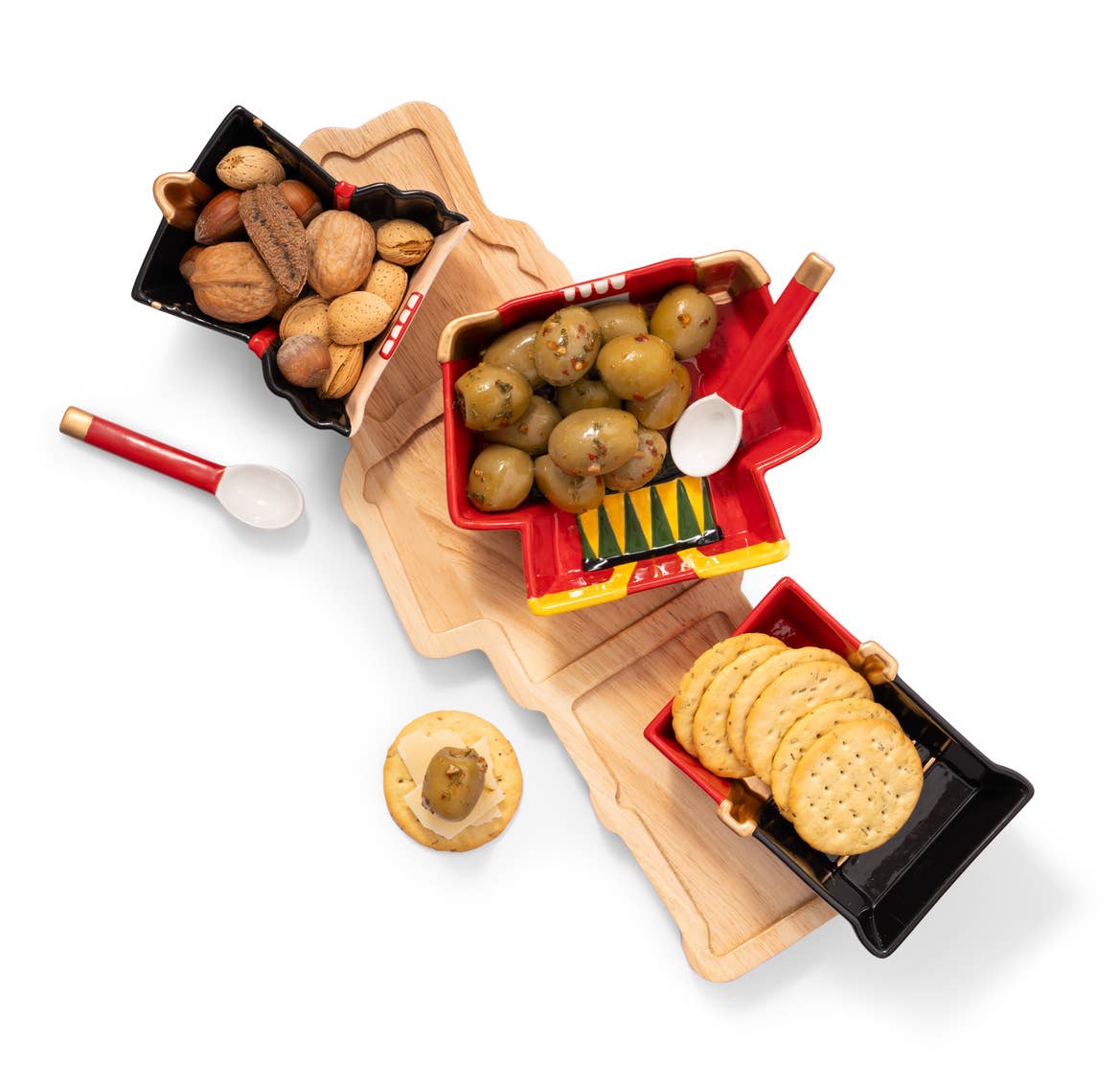 Nutcracker Ceramic Sectioned Tray on Wood Board