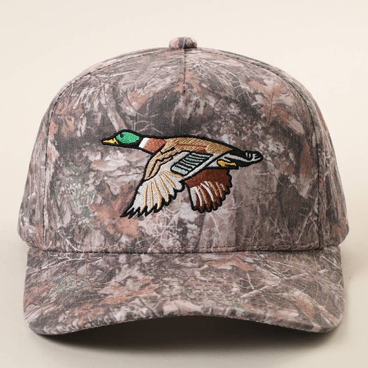 Flying Mallard Duck Embroidered Camo Trucker Hat
