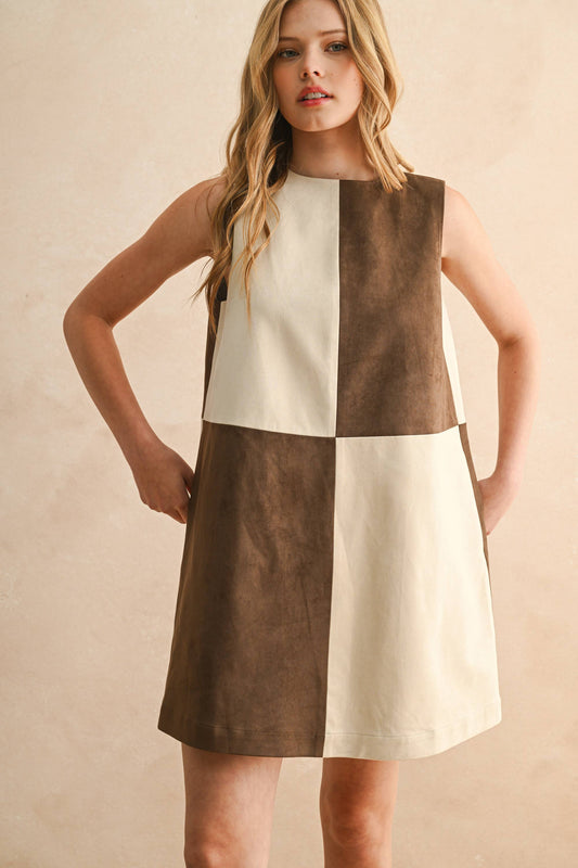 Suede Colorblock Shift Dress