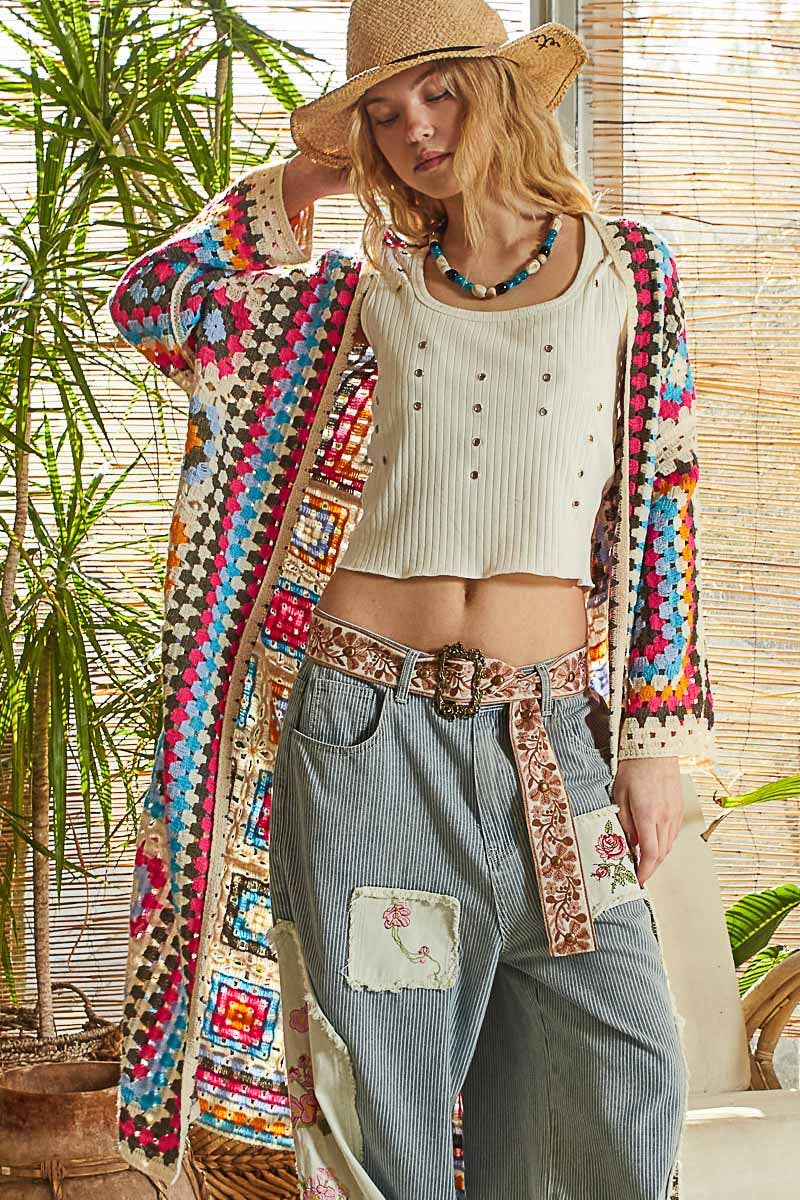 Long Sleeve Crochet Various Colors Cardigan