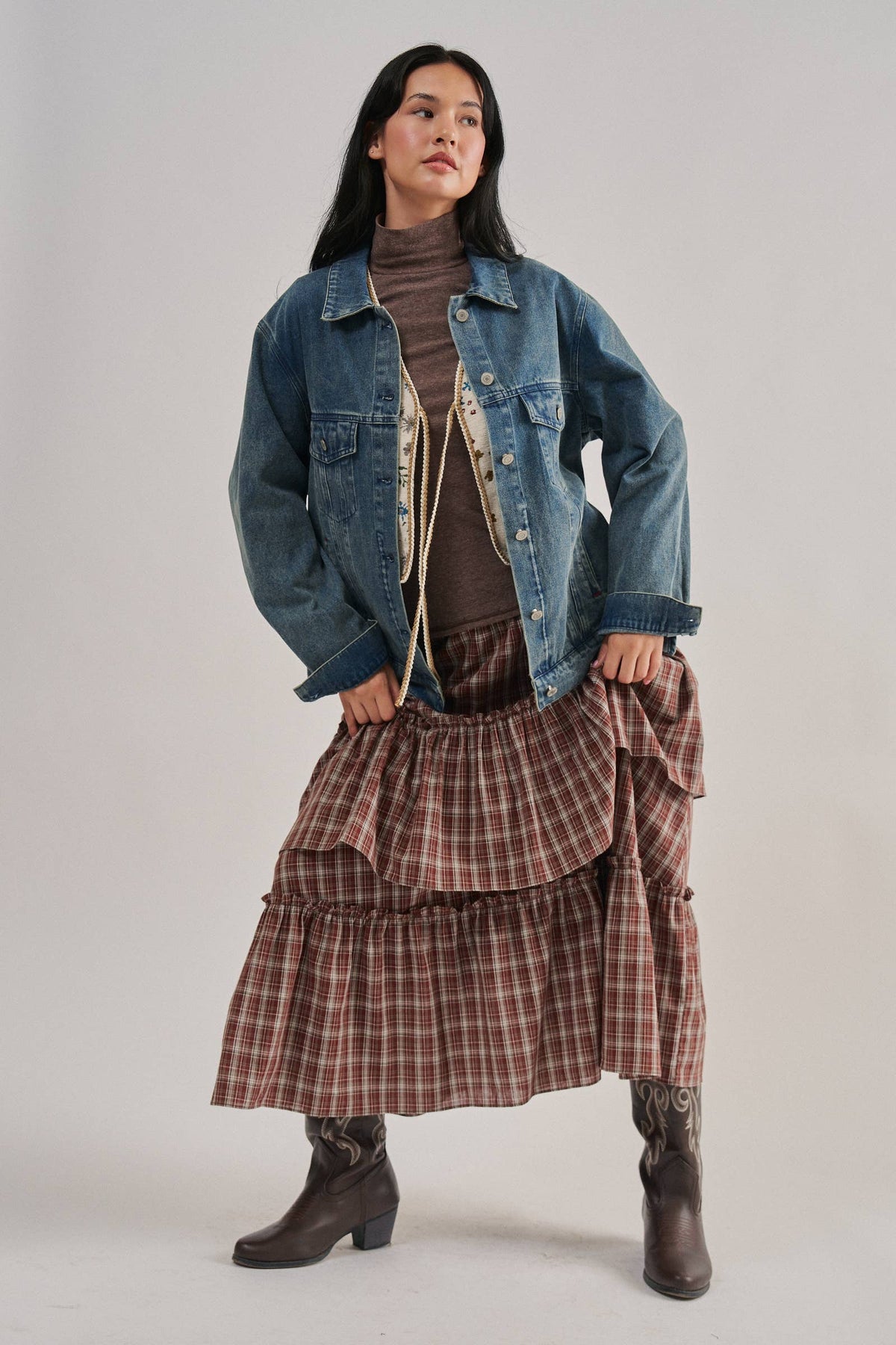 Embroidered Western Cowgirl Denim Trucker Jacket