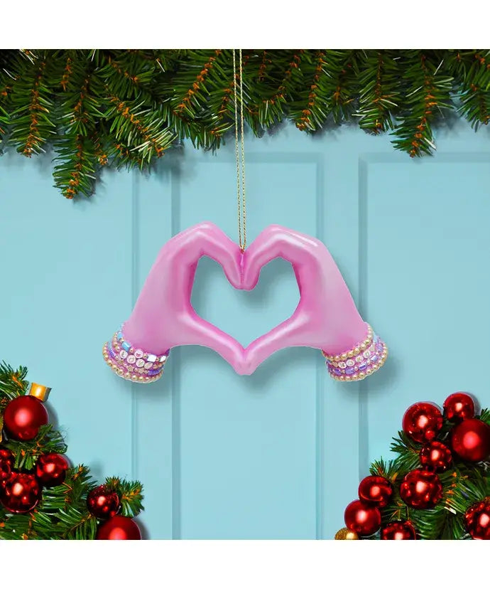 5" Resin Pink Heart Hand Ornament