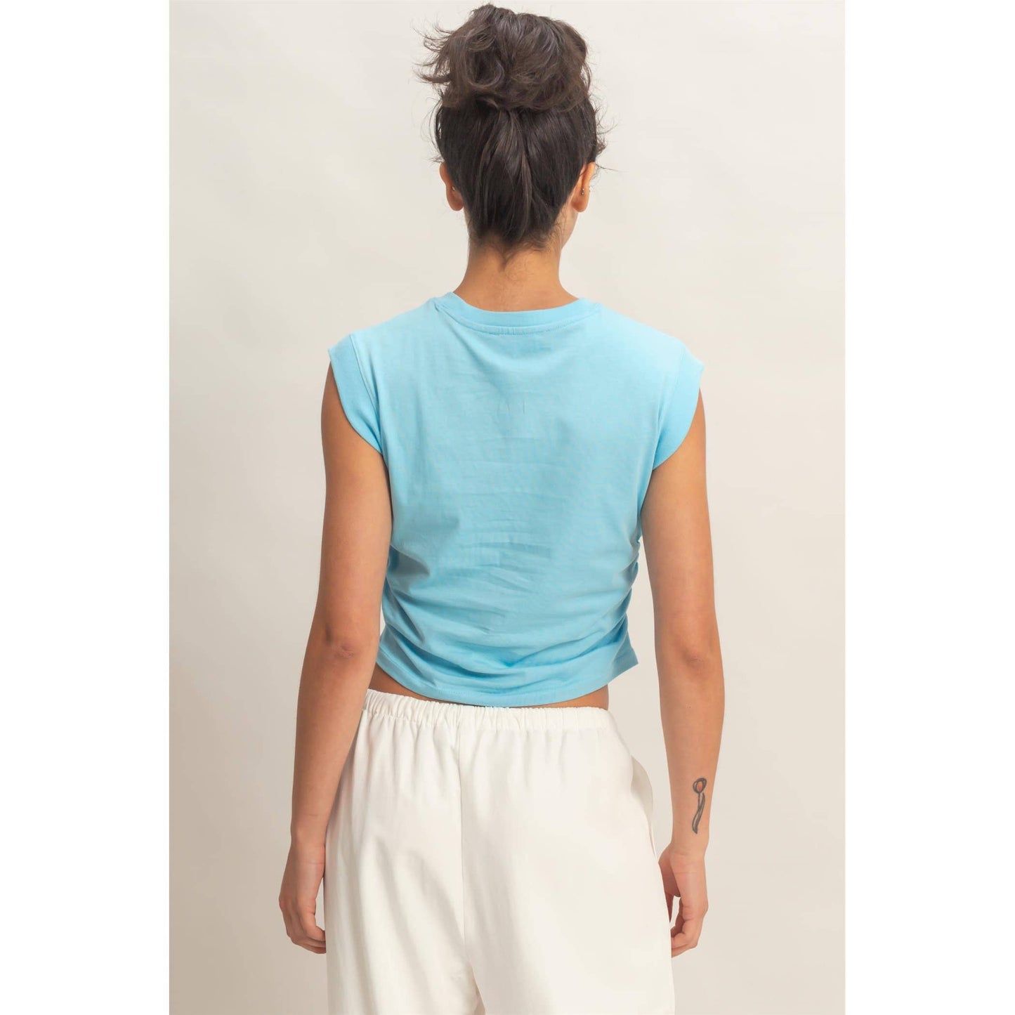 Ruched Waist Sleeveless Cotton Top