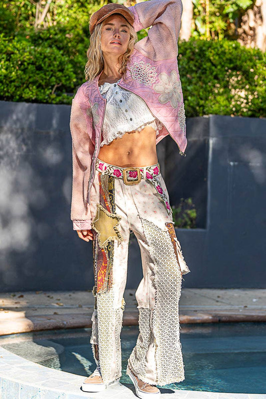 Printed Patchwork Twill Pants