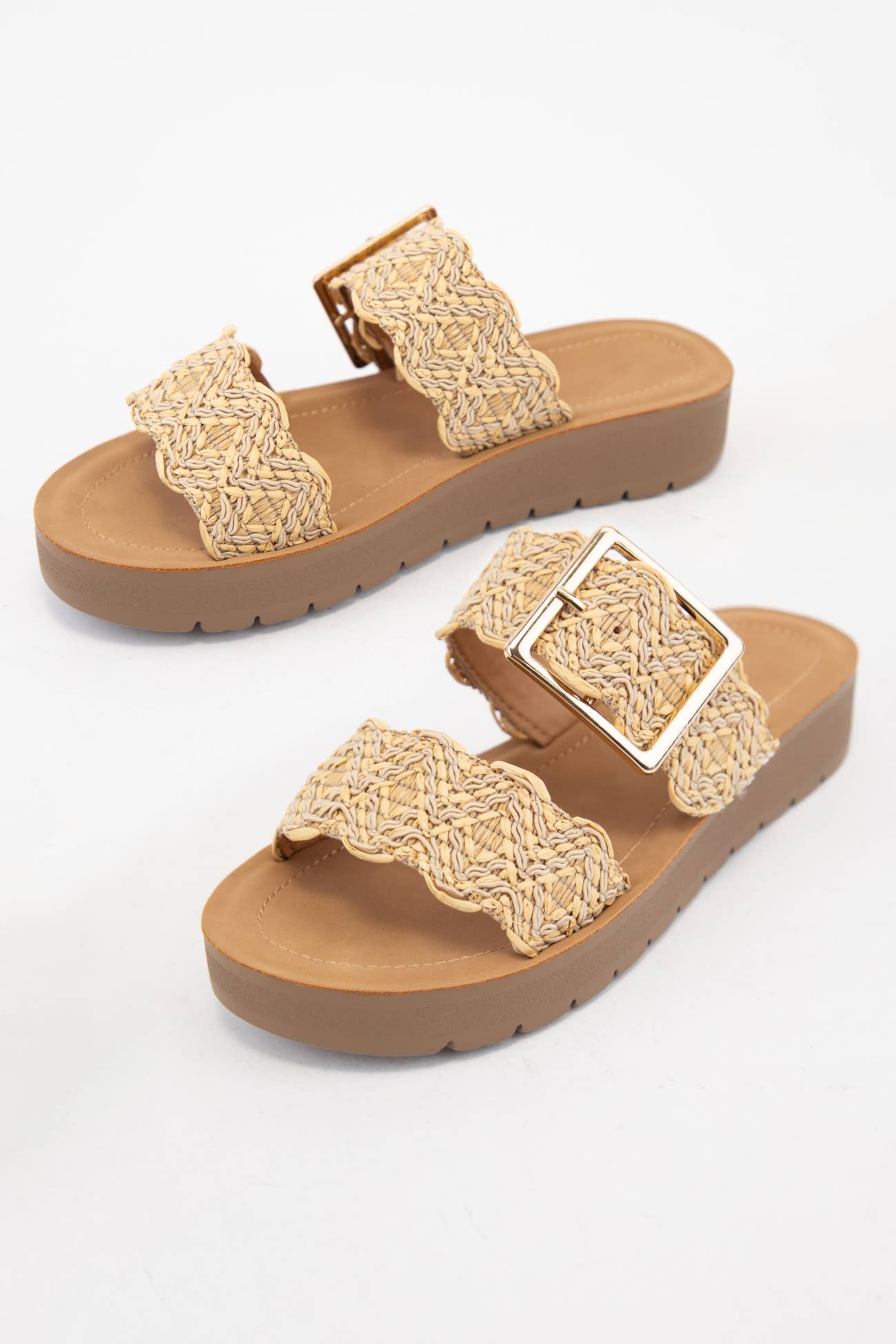 Trail Woven Raffia Double Strap Sandals
