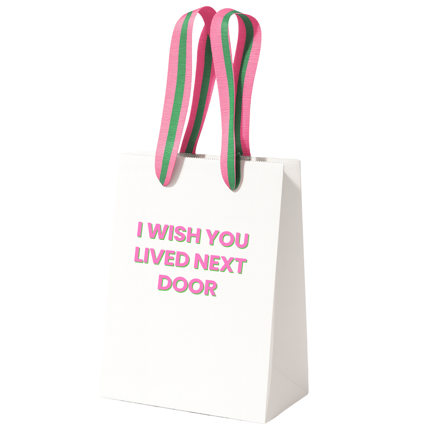 Funny Gift Bag | Wish You Lived Next Door | pink + green