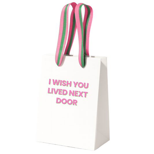 Funny Gift Bag | Wish You Lived Next Door | pink + green