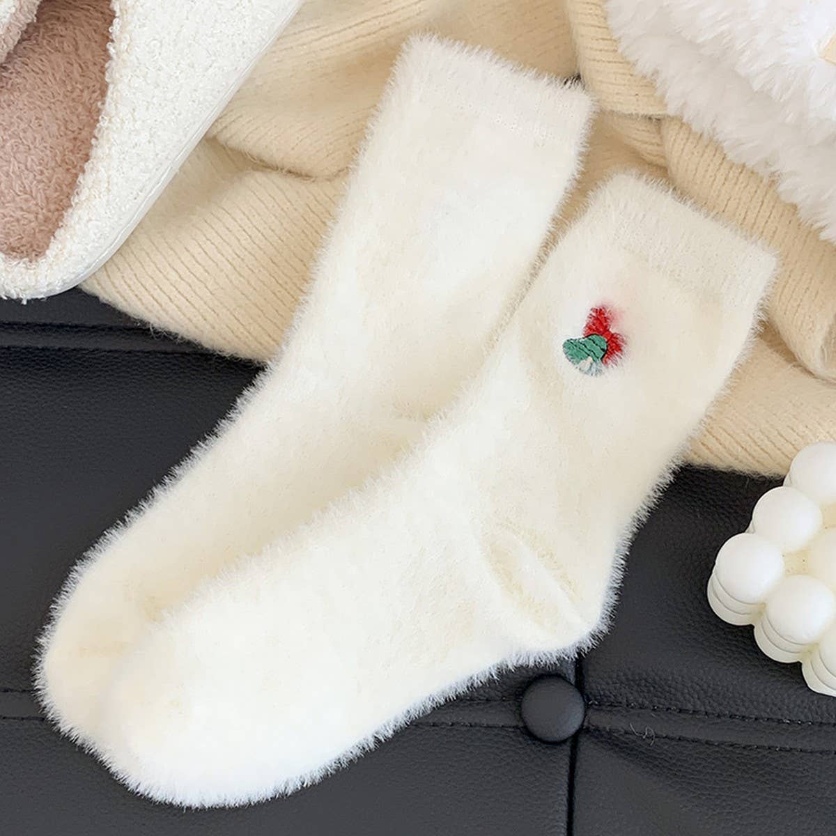 White Christmas Socks Women Fleece Warm
