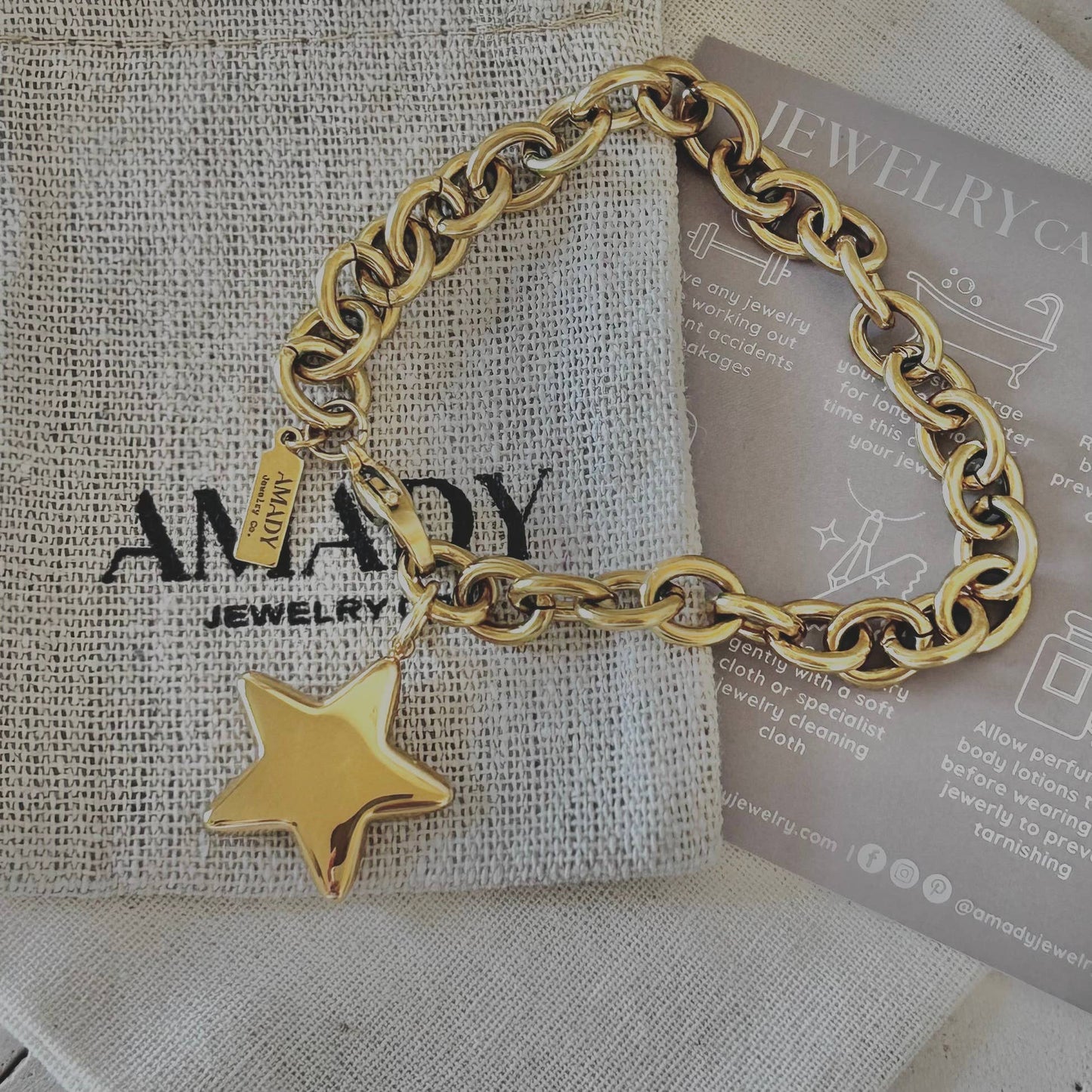 18k Gold Plated Star Pendant Bracelet – Adjustable Chain