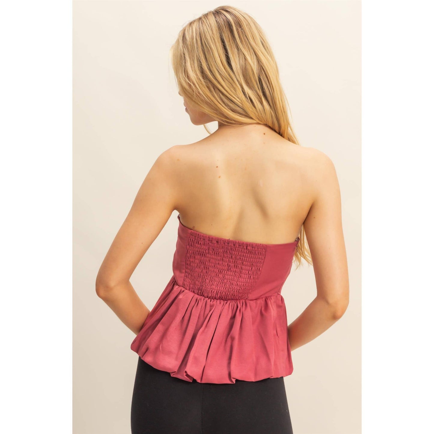Balloon Hem Strapless Top