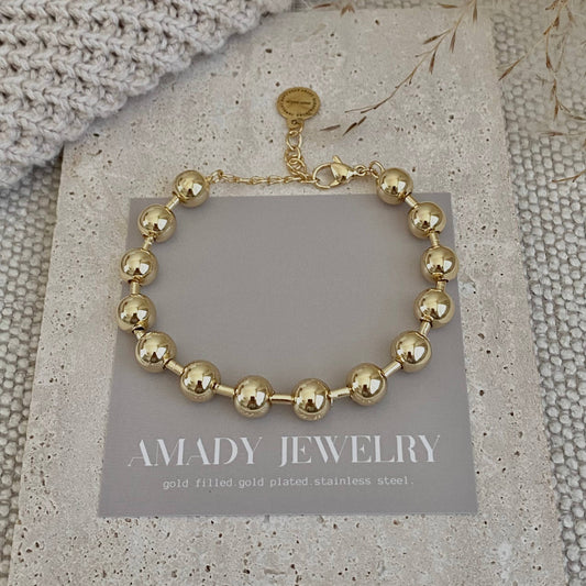 Military Satellite Chain Beaded Bracelet 18k Gold Plated