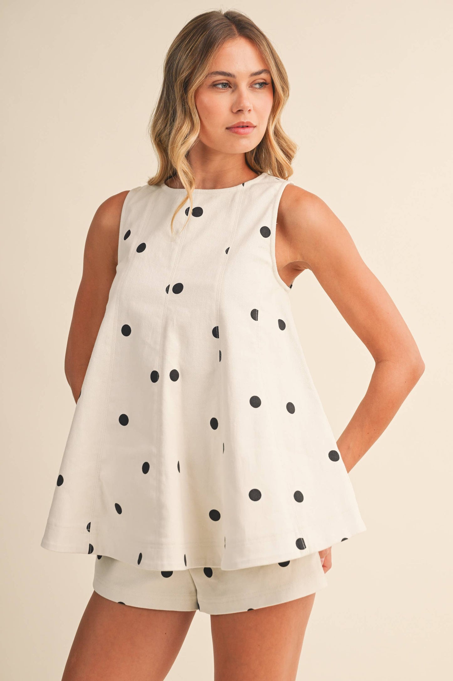 Polka Dot Denim Longline Top and Short Set