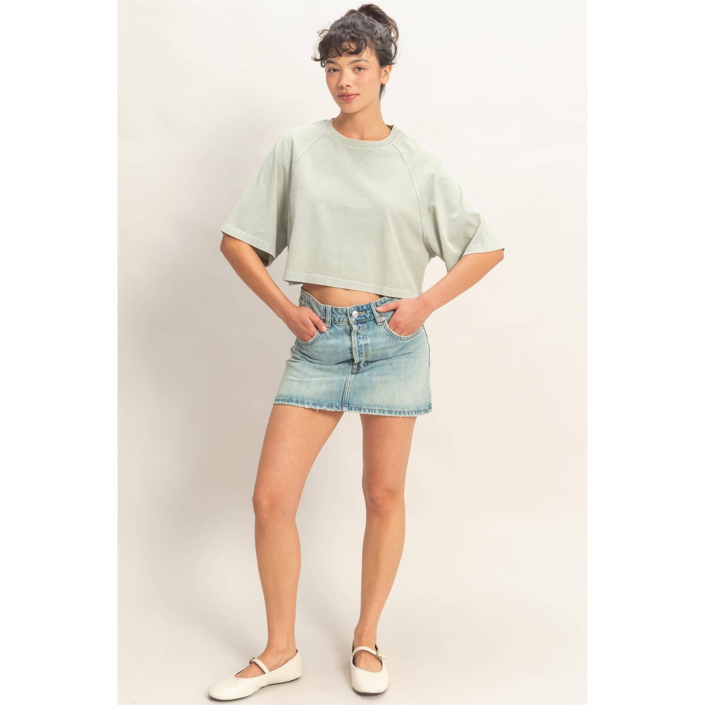 Mineral Washed Cropped Tee: FUCHSIA