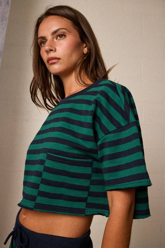 Crop T-shirt and Skort Striped Set