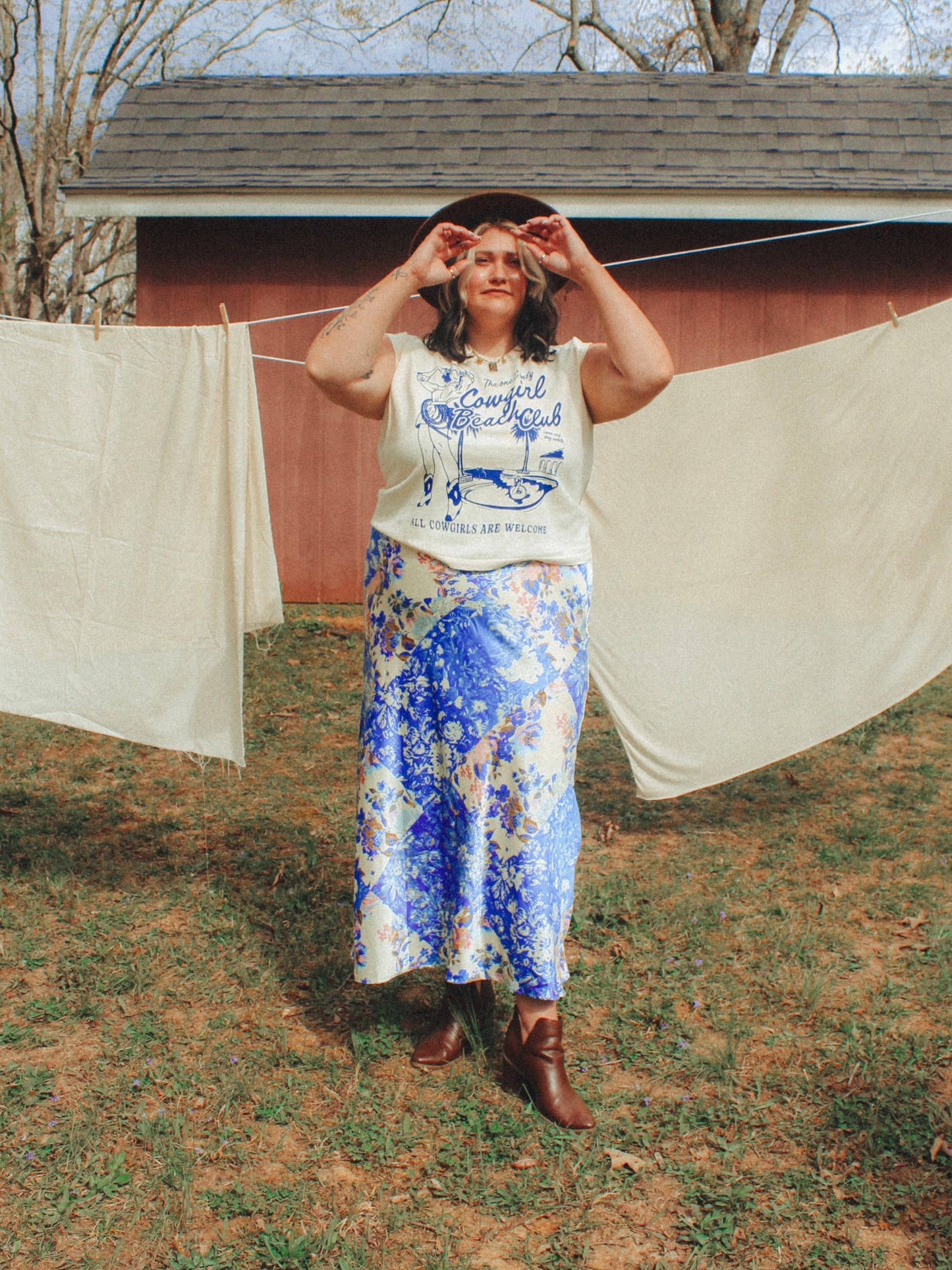 Cowgirl Beach Club, Western Vintage Cropped Muscle Tank
