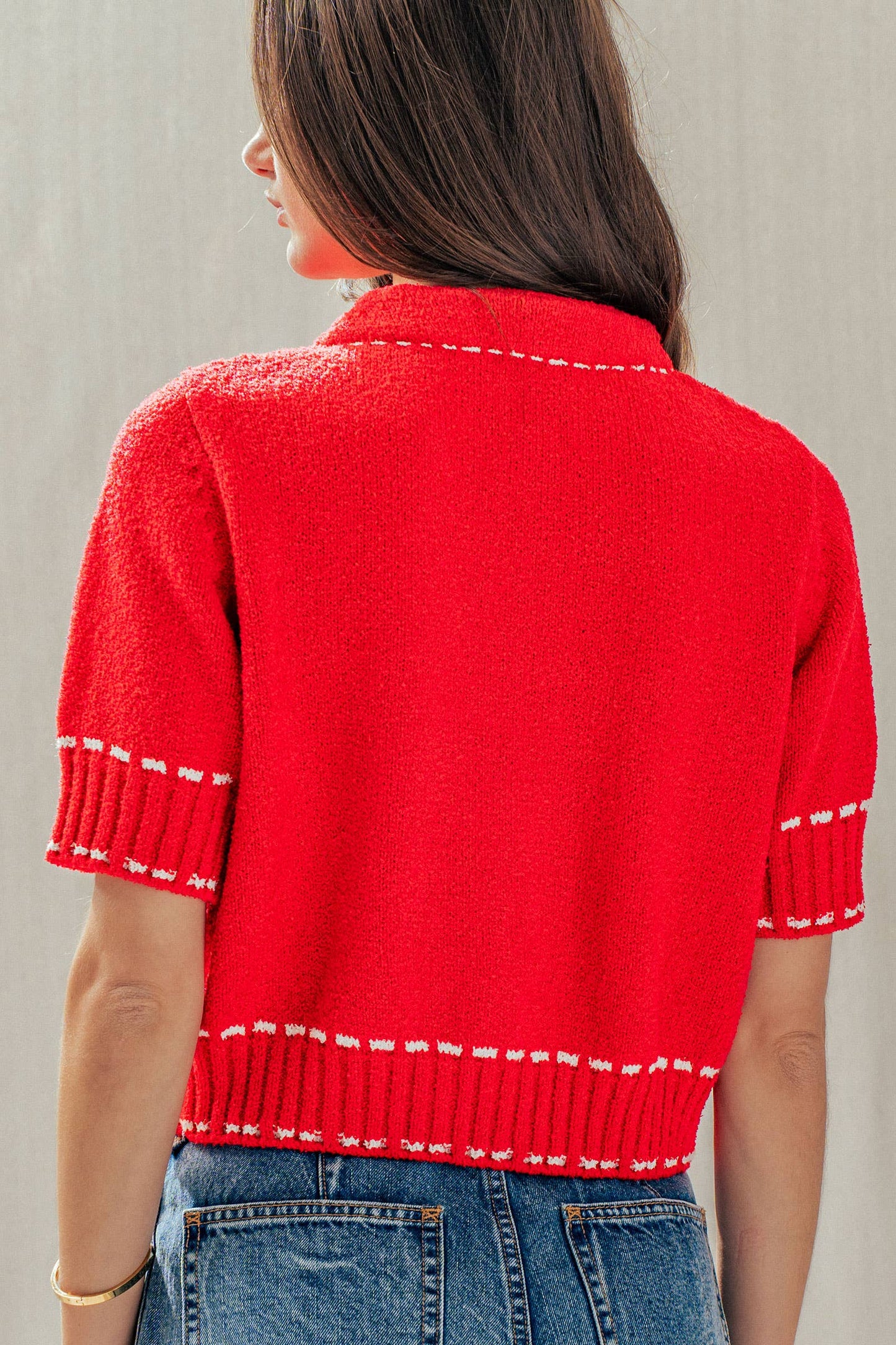Faux Stitch Look Short Sleeve Cardigan