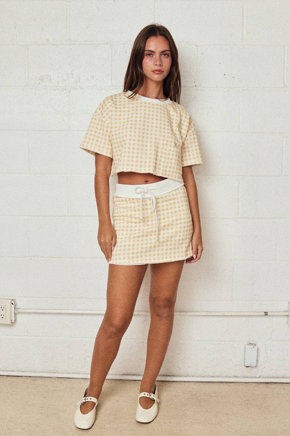 Gingham Cropped Tee and Skirt Set