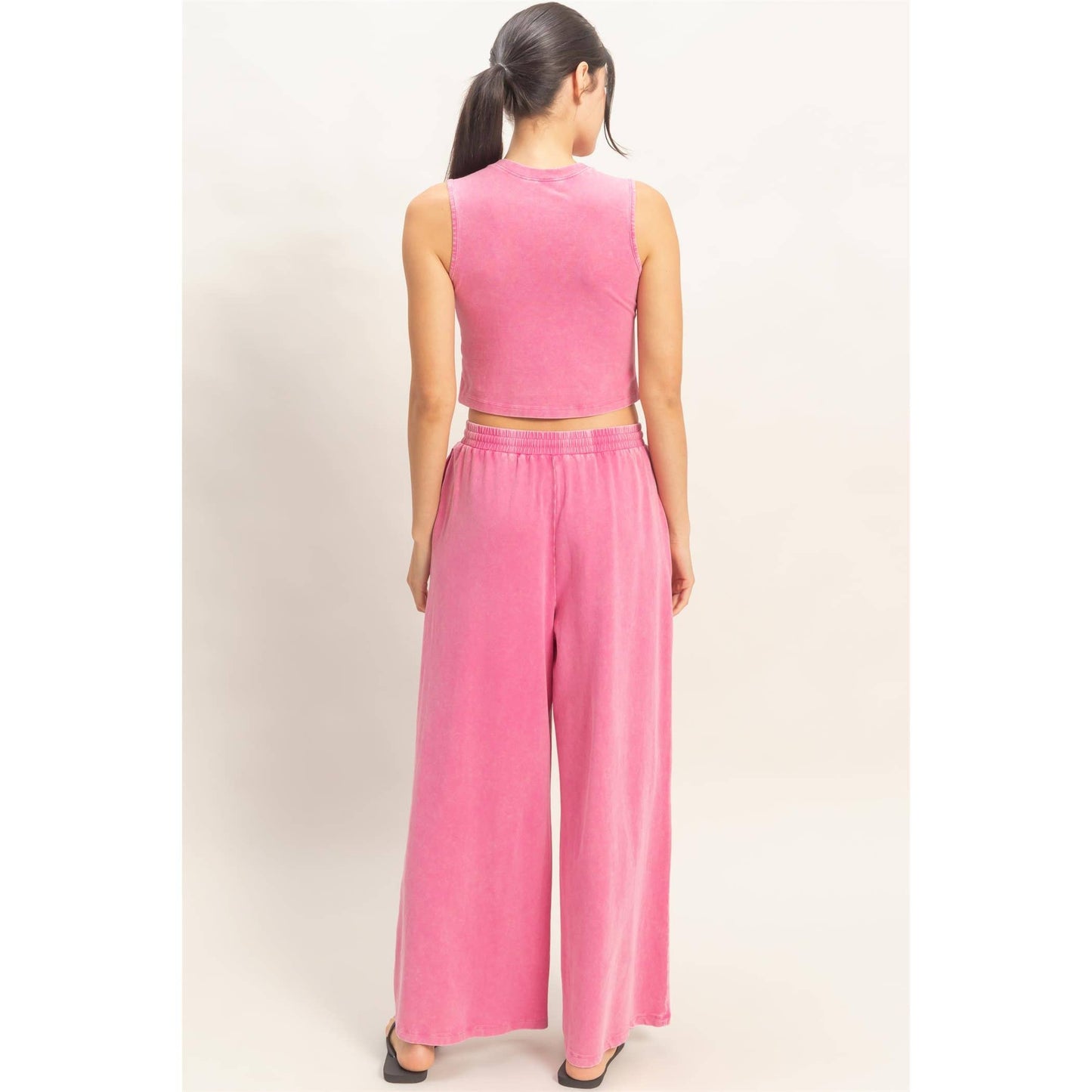 Mineral Washed Sleeveless Top & Wide Leg Pants Set: