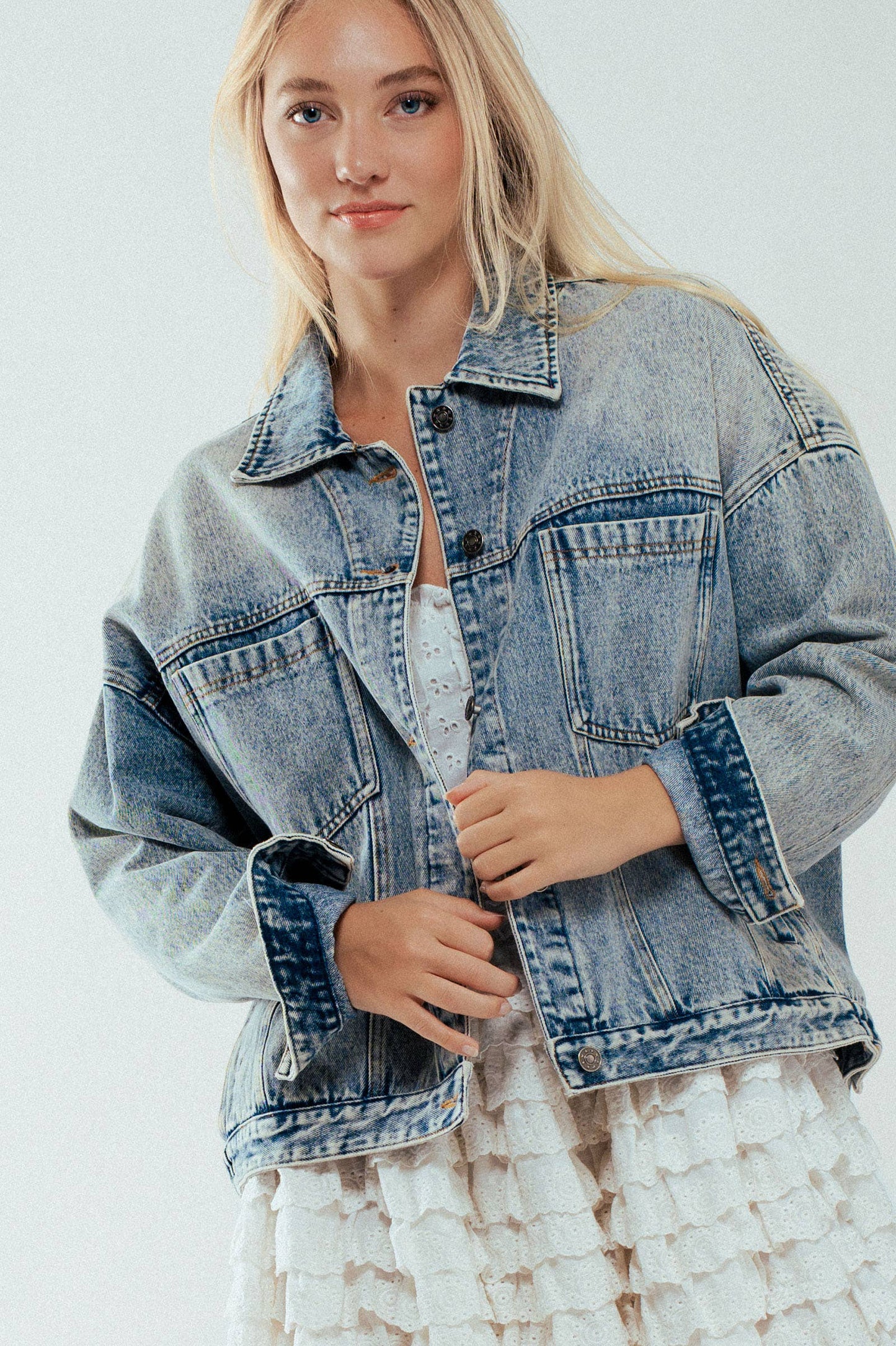 Oversized Button Up Pleated Back Western Jacket
