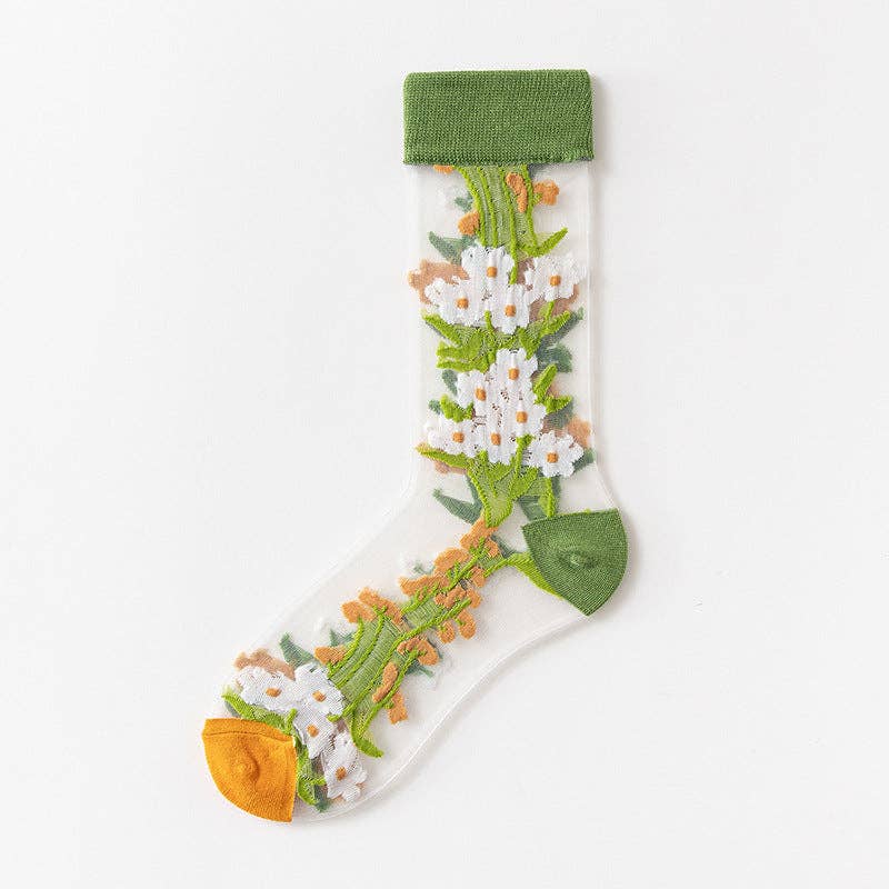 Floral Pattern Sheer Socks