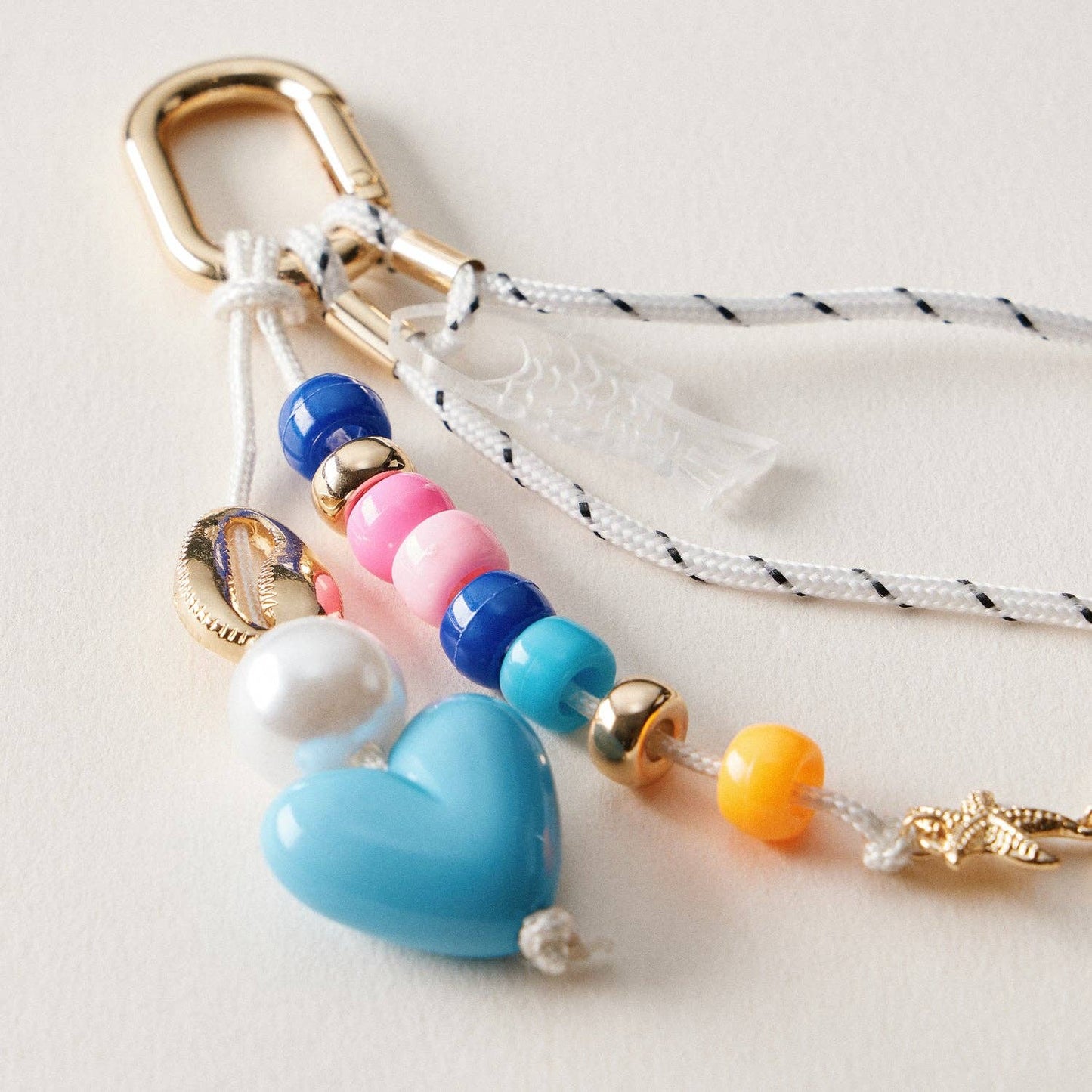Nautical Beaded Bag Charm | Shell and Heart Accent Detail