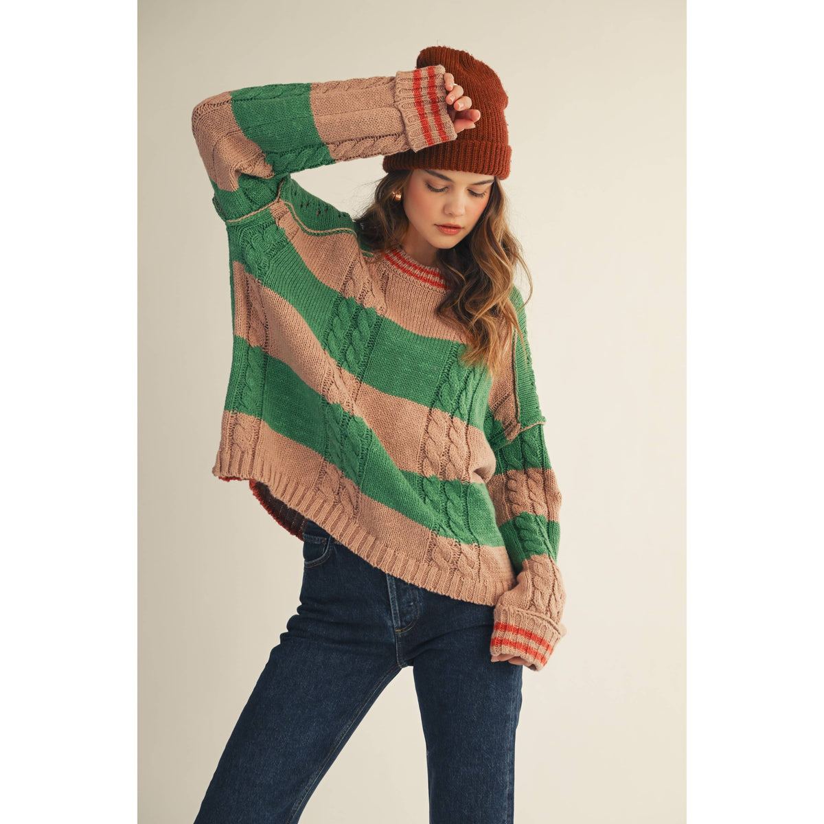 Striped Twisted Ribbed Soft Sweater