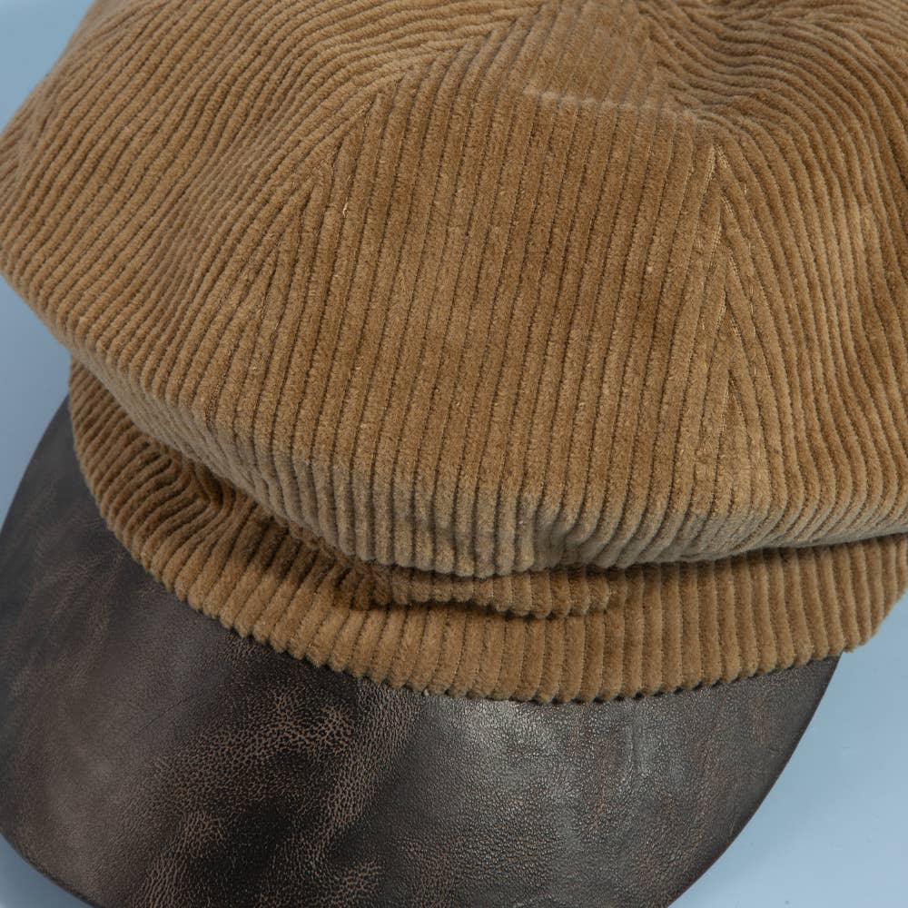 Corduroy Newsboy Hat With Vegan Leather Brim