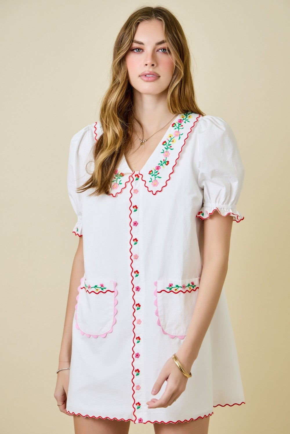 Flower Embroidered Mini Dress