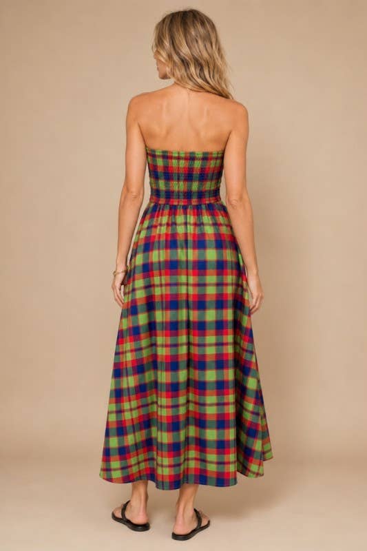 Plaid Strapless Maxi Dress