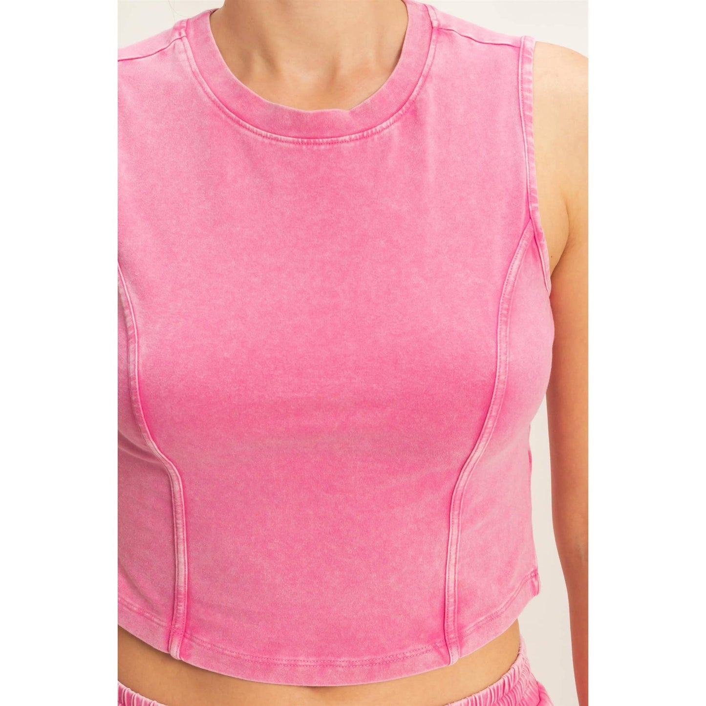 Mineral Washed Sleeveless Top & Wide Leg Pants Set: