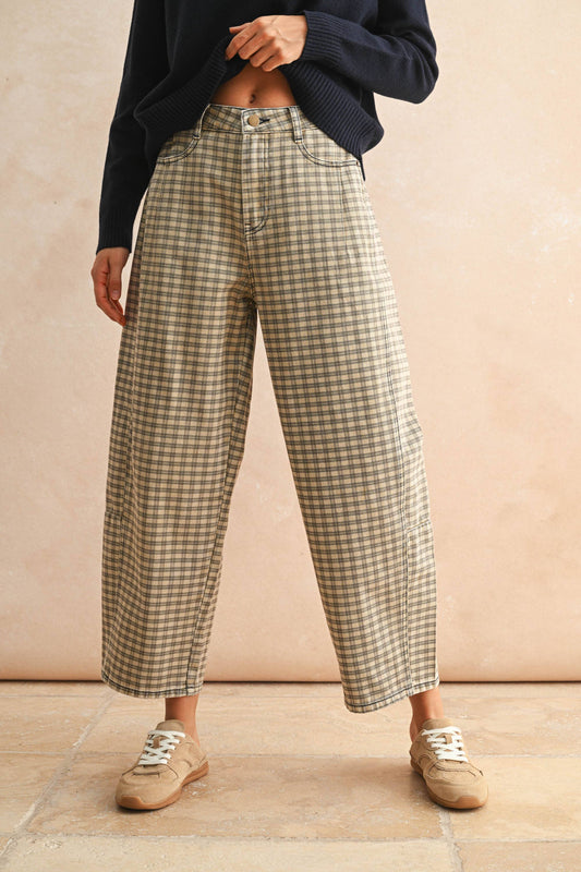 Checker Pattern Barrel Pants