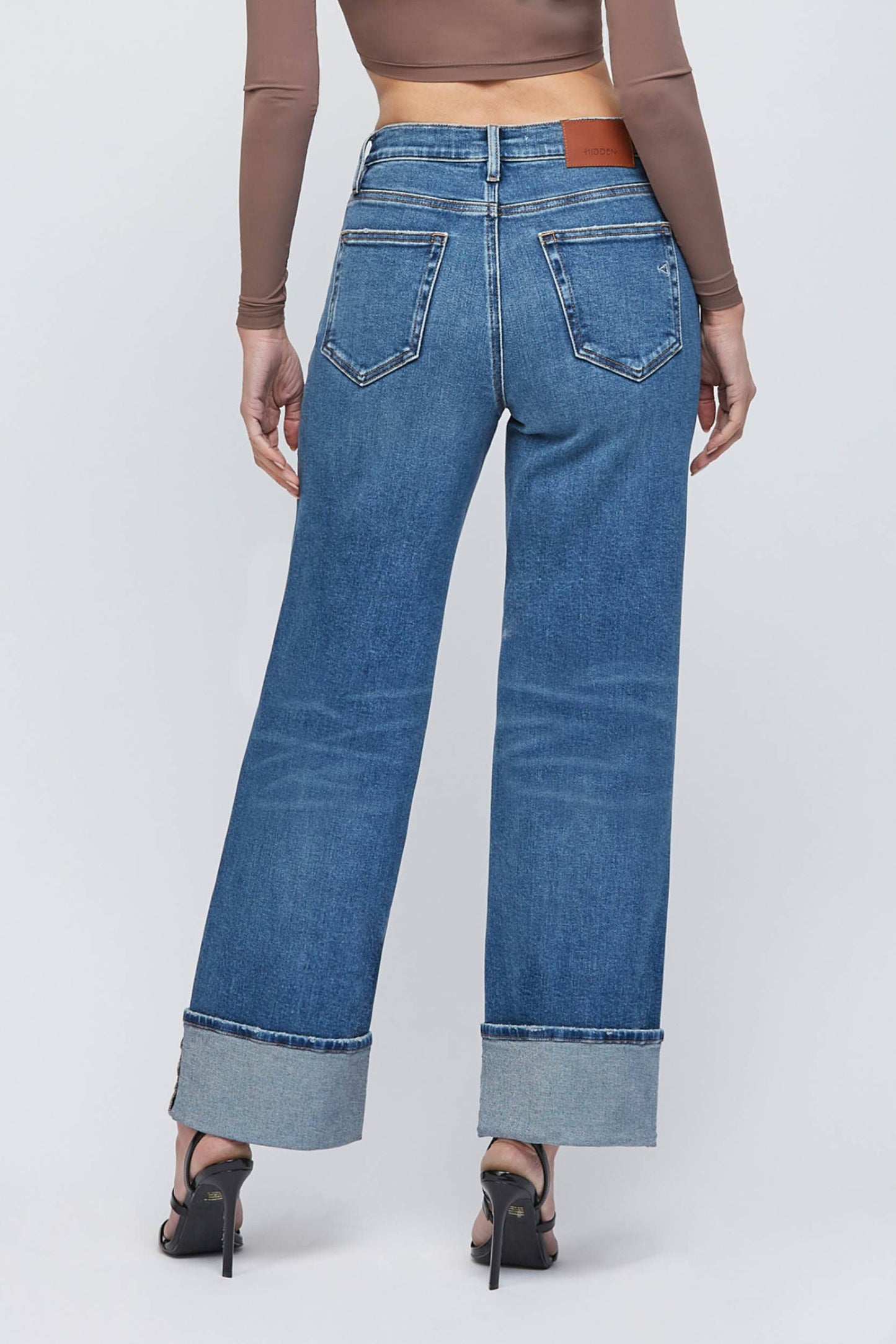 Dark Wash Cuffed Stretch Clean Dad Jean