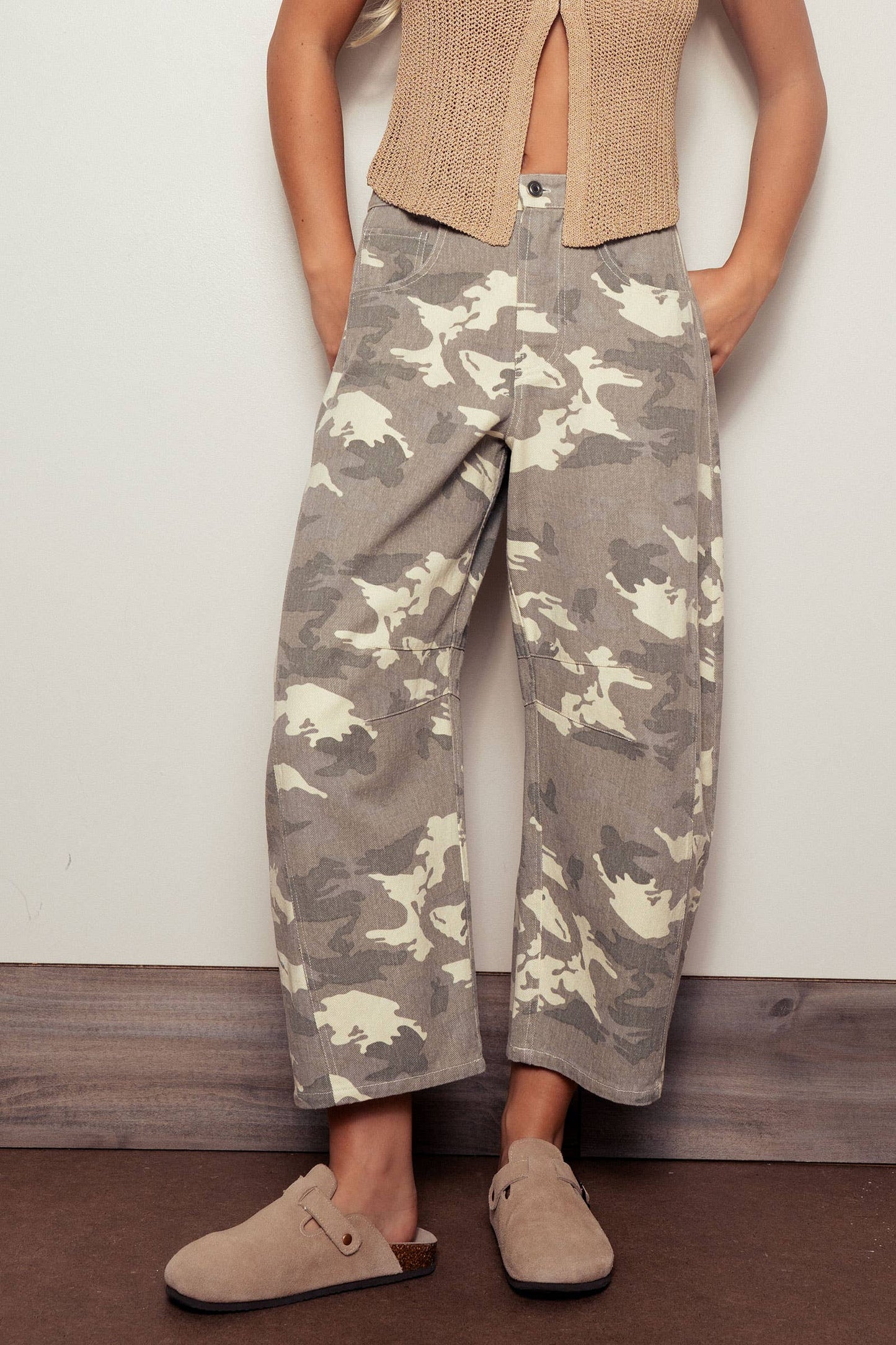 Camo Print Barrel Jeans