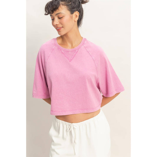 Mineral Washed Cropped Tee: FUCHSIA
