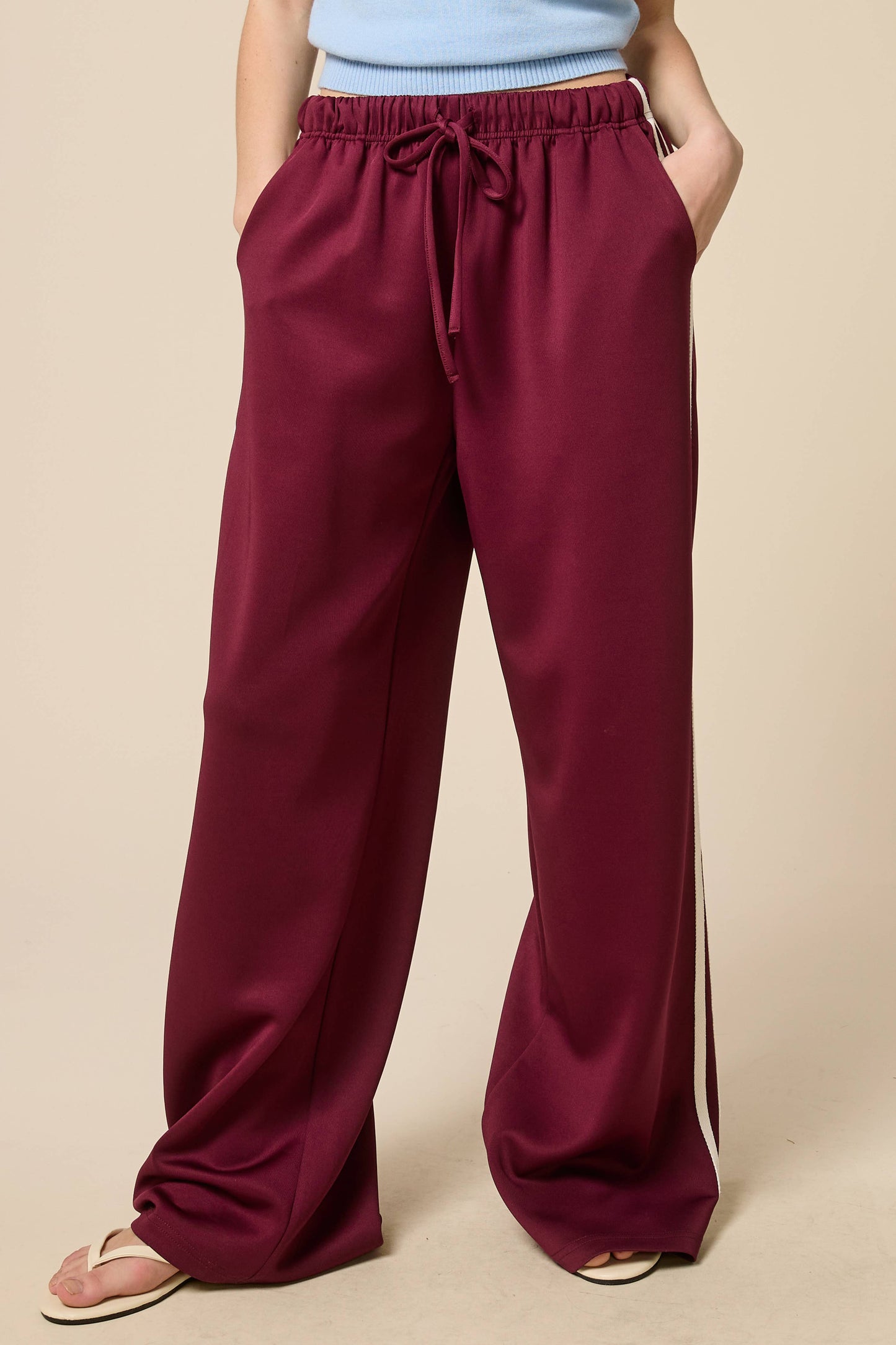 Wide Leg Track Pants with Side Stripes