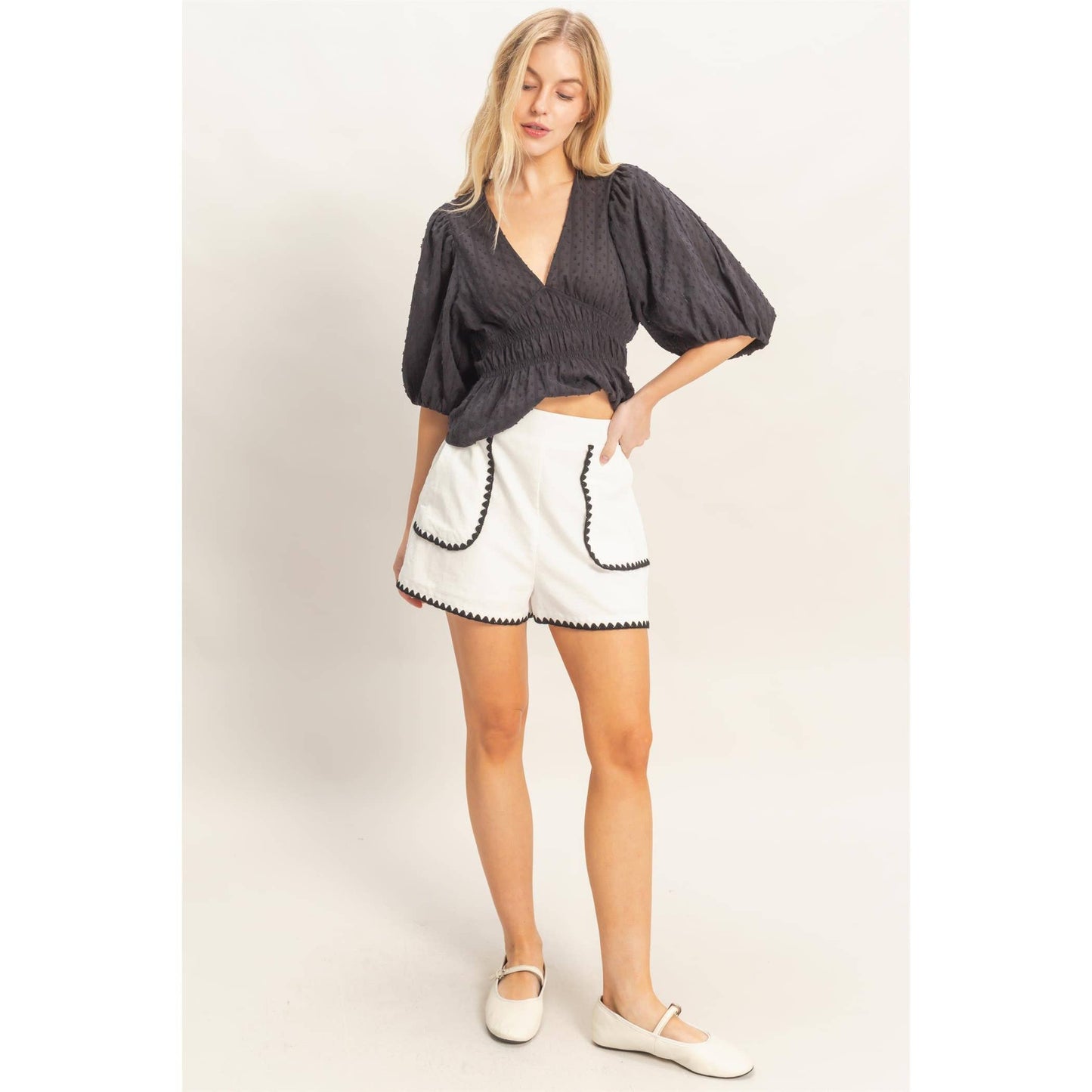 Scallop Trim High-Waisted Shorts