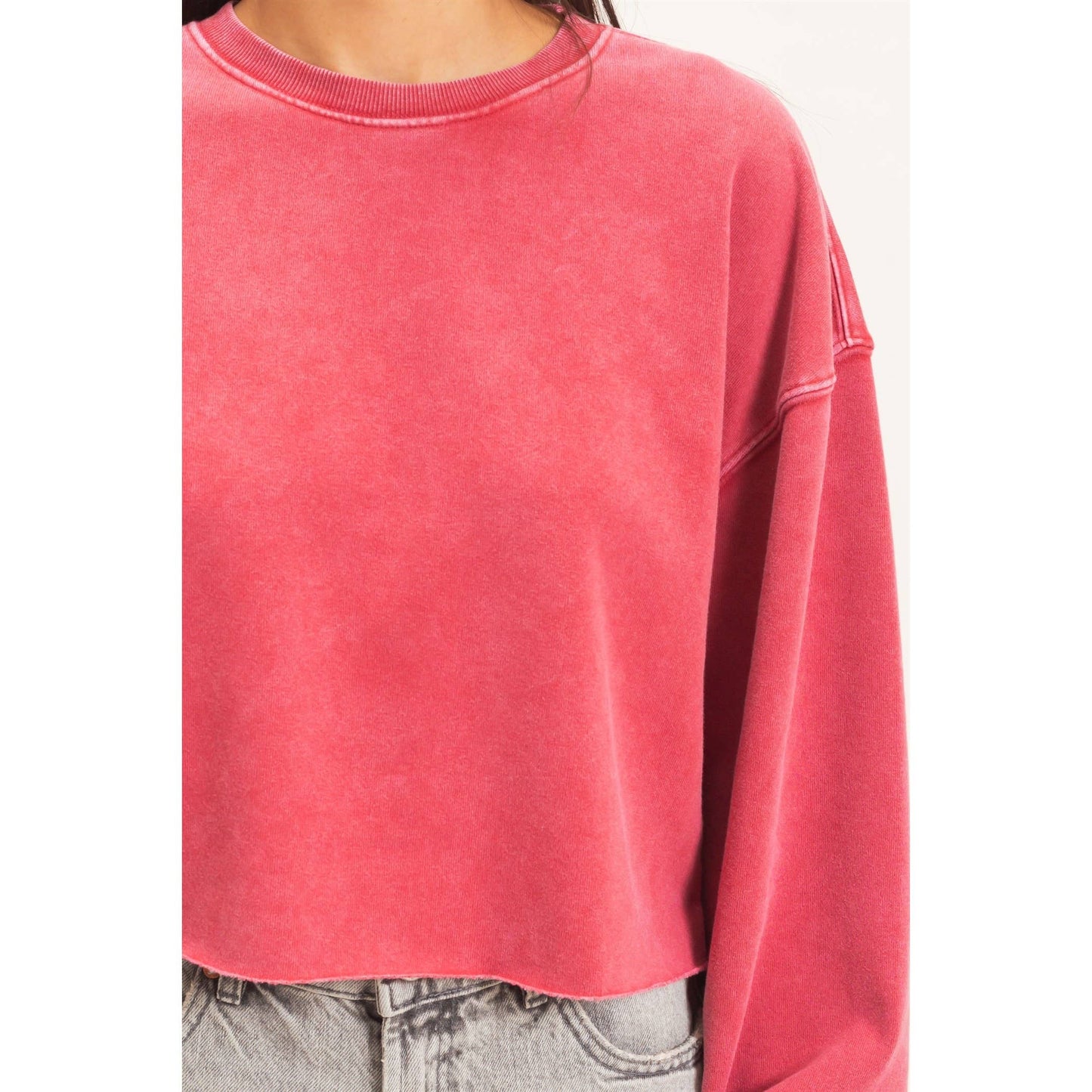 Mineral Wash Raw Hem Cropped Sweatshirt
