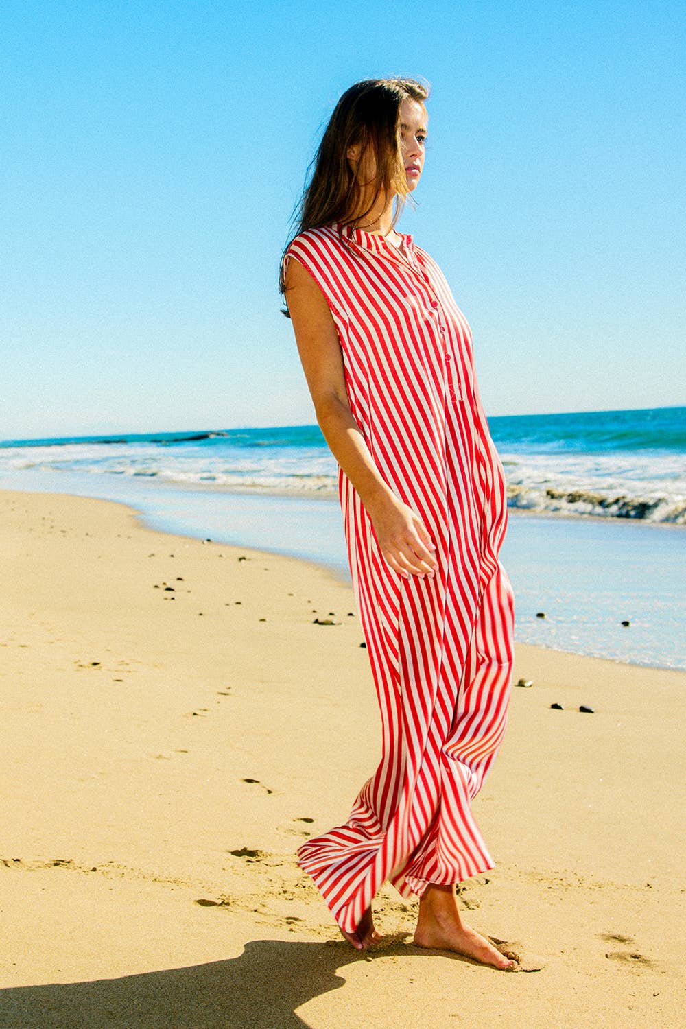 Wide Leg Stripe Satin Jumpsuit