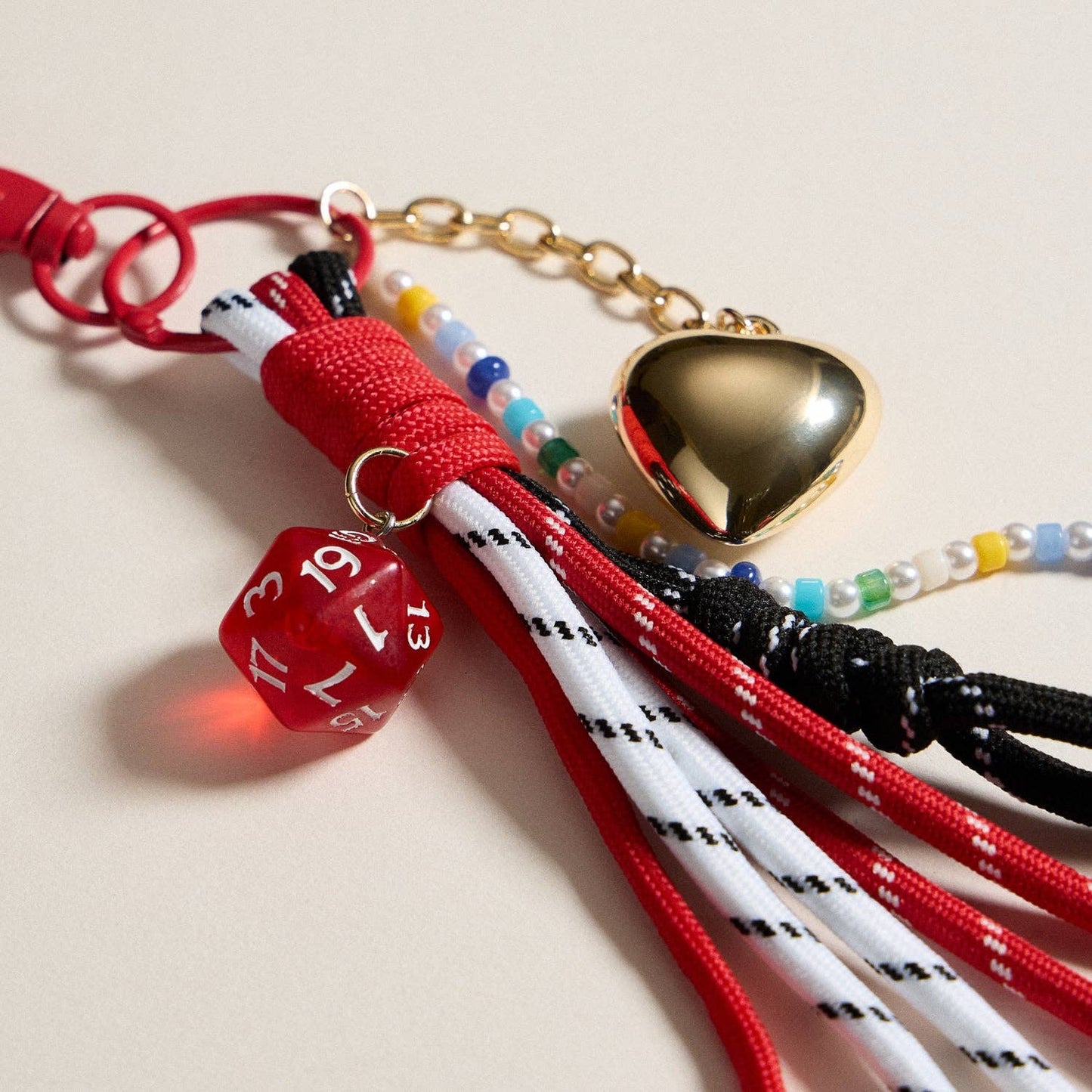 Gold Dice and Heart | Charm Keychain with Red Rope Accent