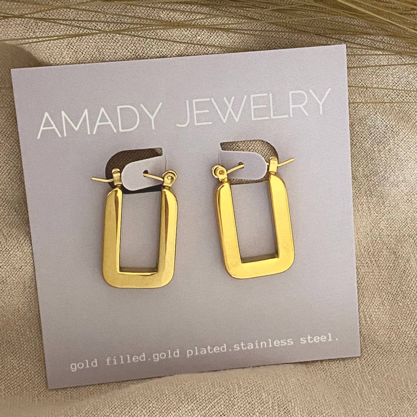 18k Rectangle hoops Gold Plated Dangle Earrings Lightweight