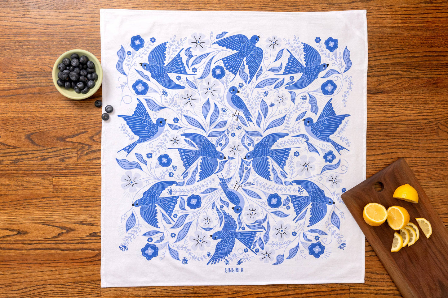 Blue Songbird Tea Towel