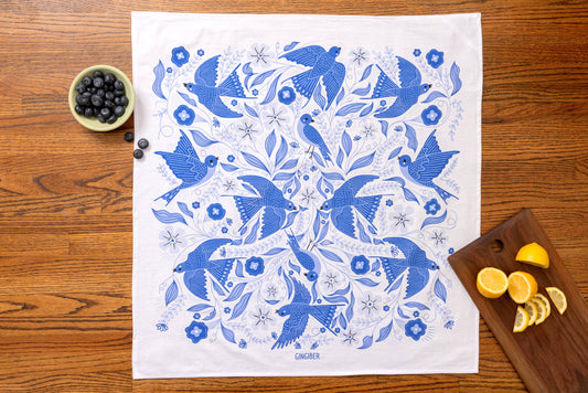 Blue Songbird Tea Towel