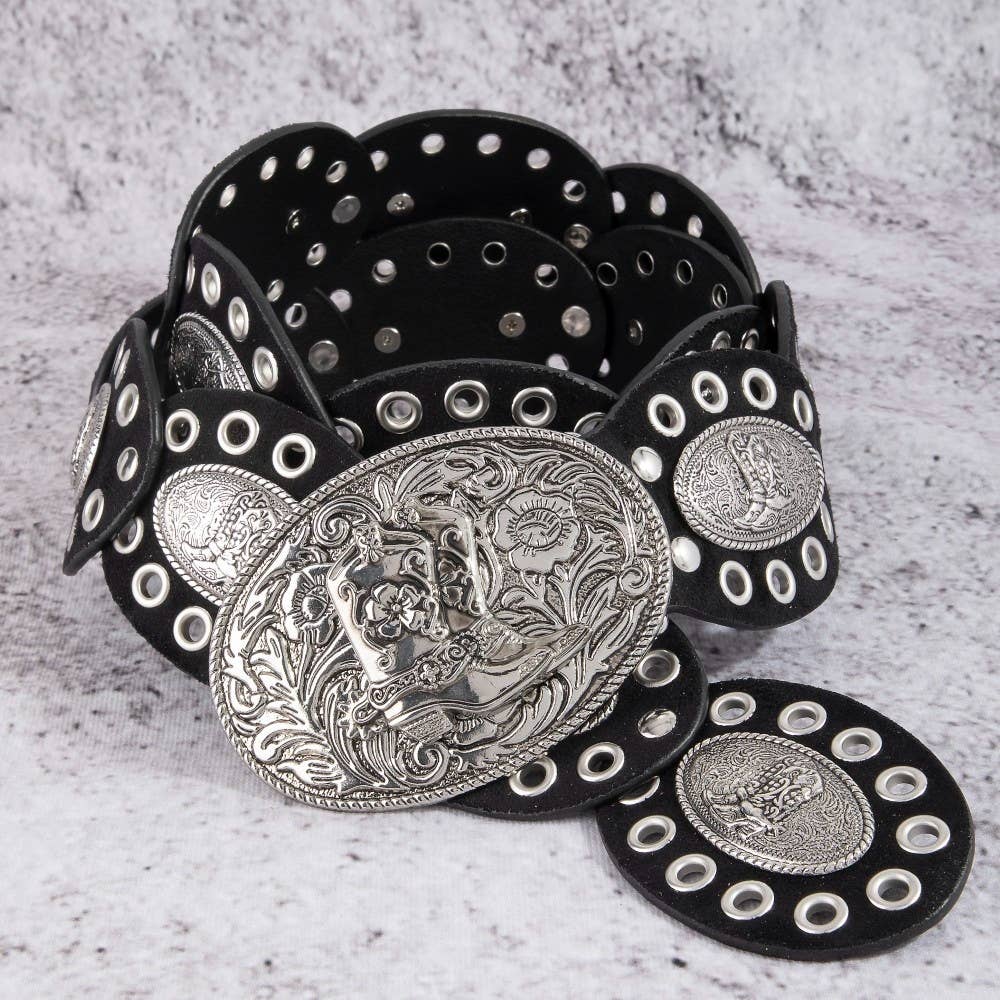 Western Oval Concho Vegan Leather Belt