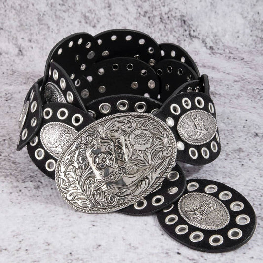Western Oval Concho Vegan Leather Belt
