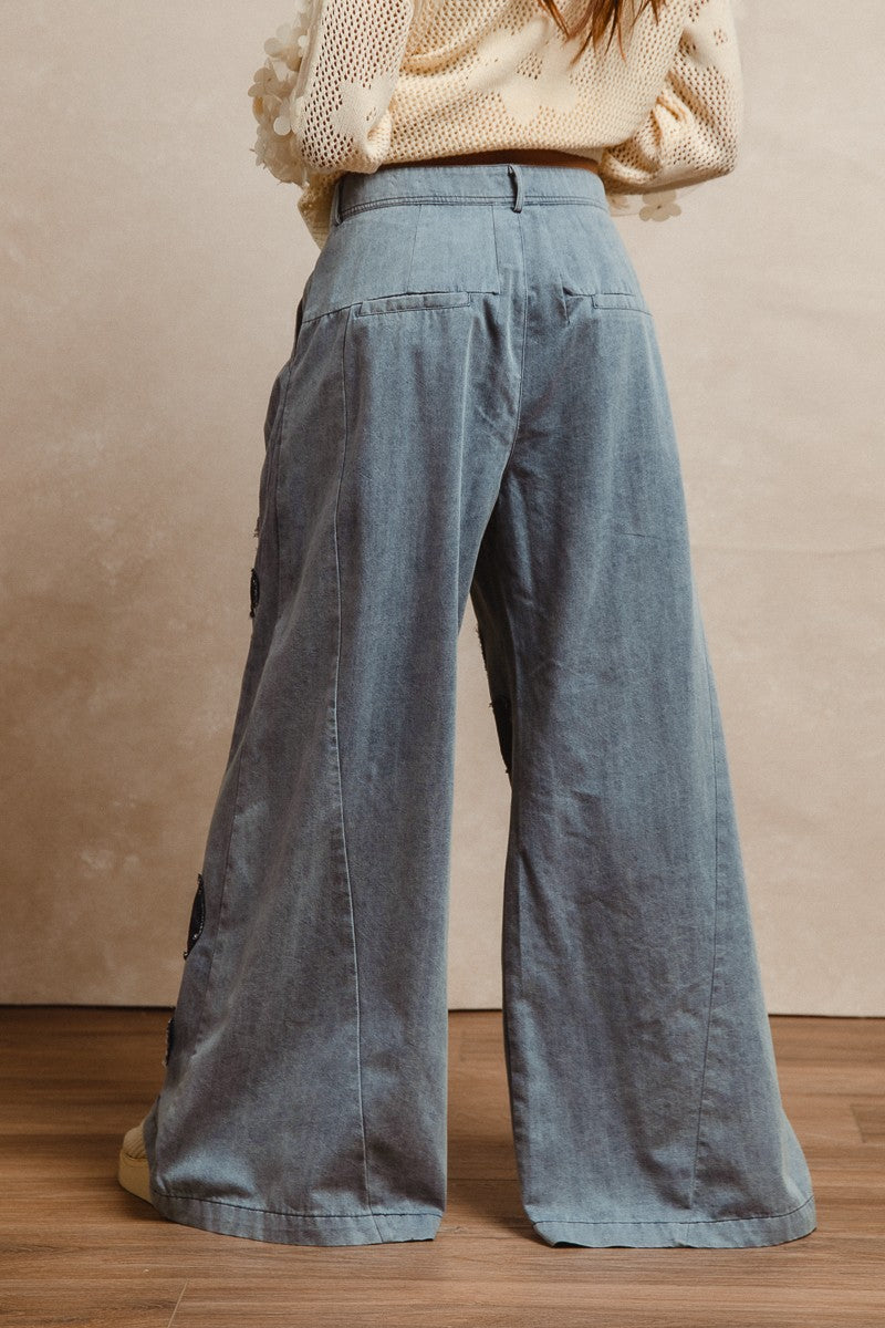 Flower Patchwork Wide Pants