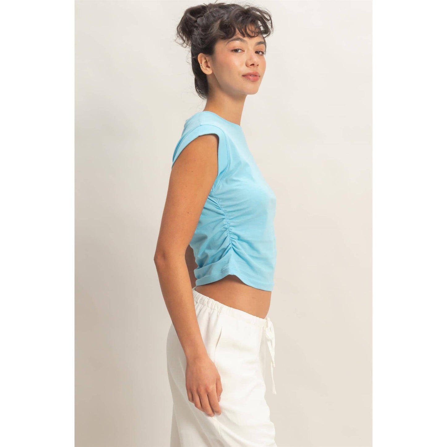 Ruched Waist Sleeveless Cotton Top