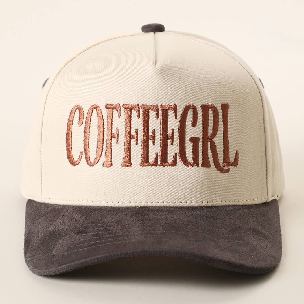 COFFEE GRL Embroidered Two-Tone Suede Brim Trucker Hat