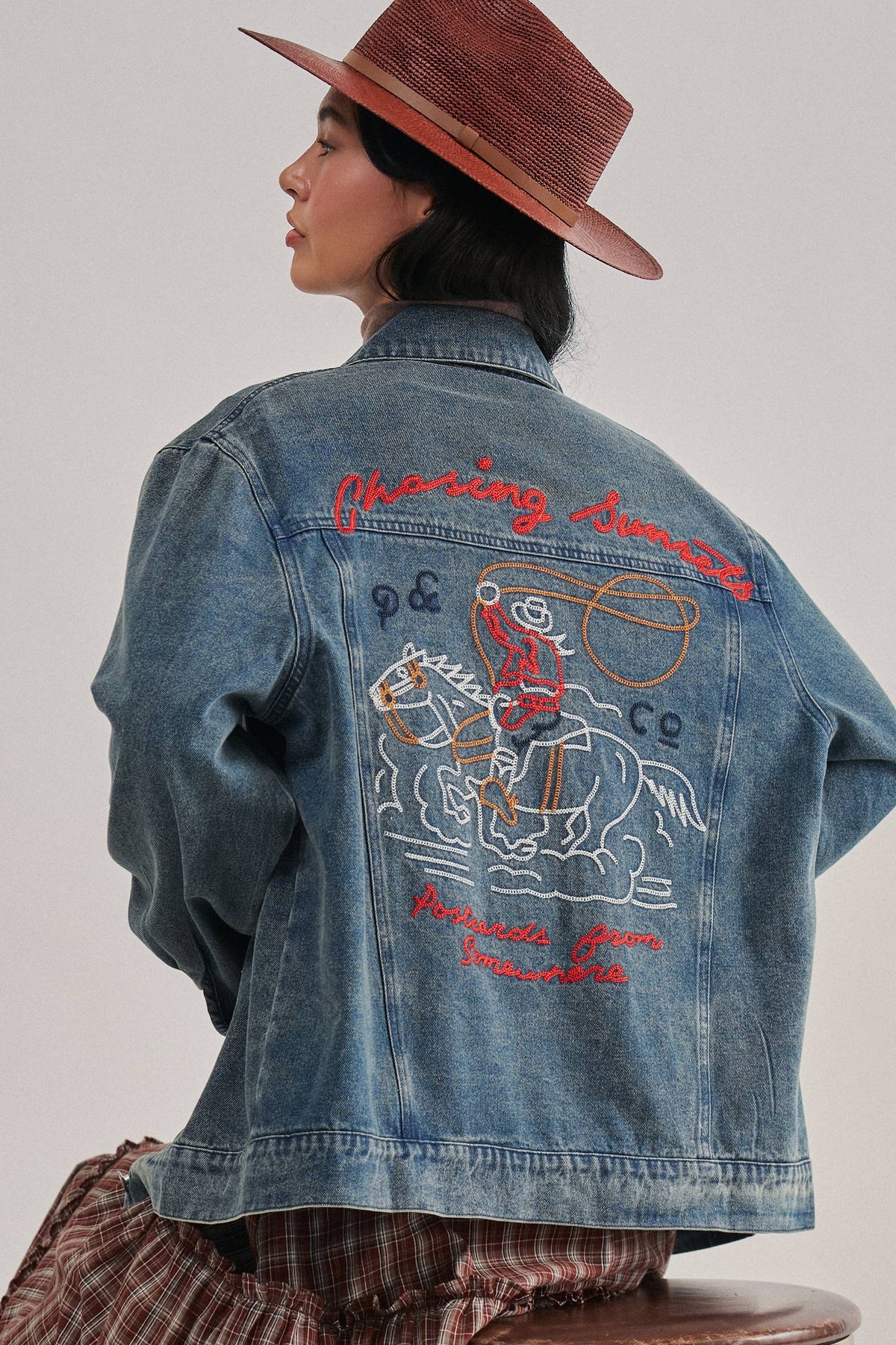 Embroidered Western Cowgirl Denim Trucker Jacket